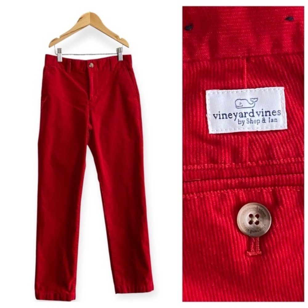 Vineyard Vines Boys Red Corduroy Straight Leg Breaker Pants 12